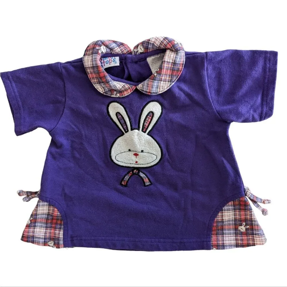 Vintage girls Small steps‎ purple plaid 2 piece embroidered bunny outfit  18 mts